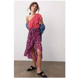 Anthropologie Misa Rumi Aida Carina One Shoulder Ruffle Floral Hi Low Midi Dress